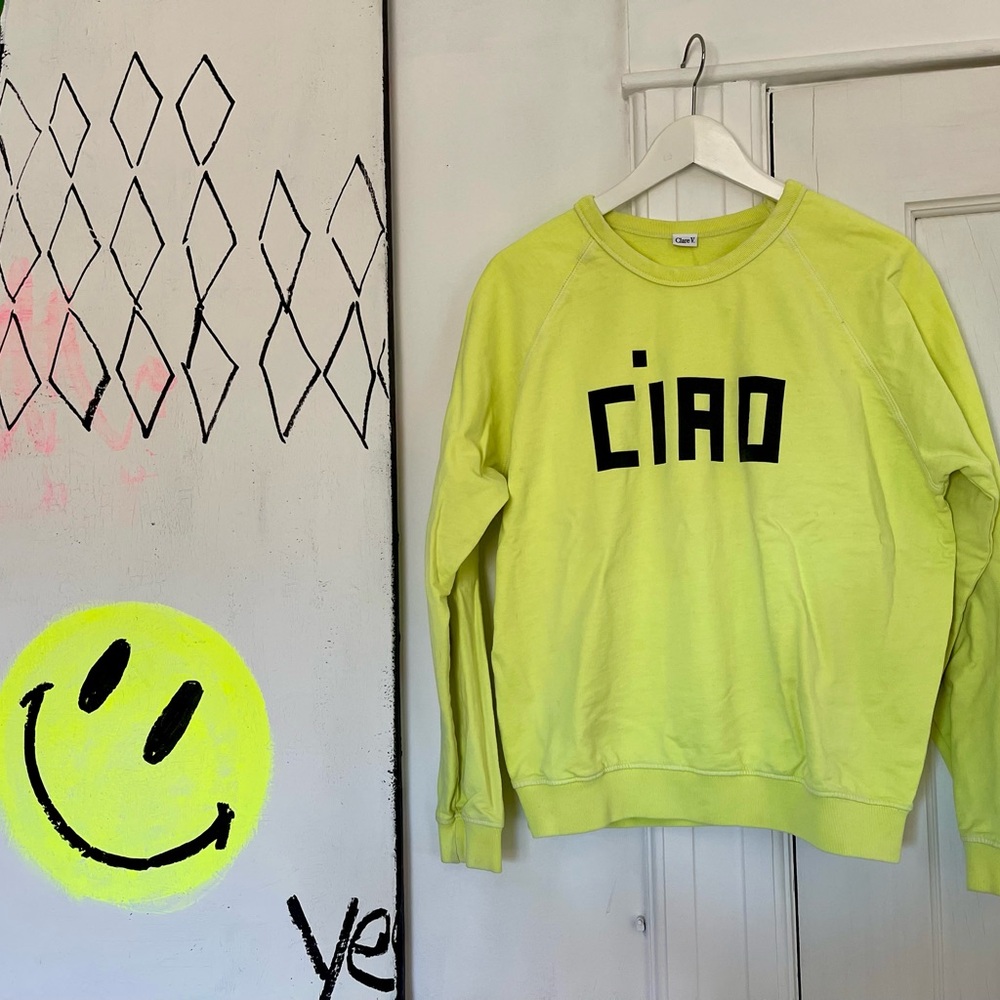 Clare V Neon Yellow 'CIAO' Sweatshirt